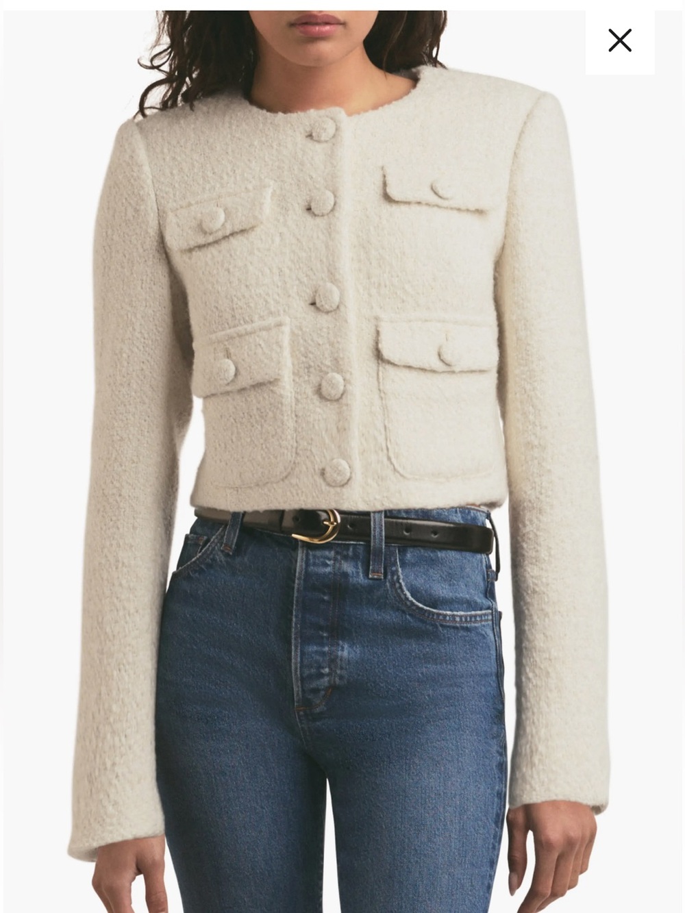 Classic Cream Cropped Bouclé Jacket